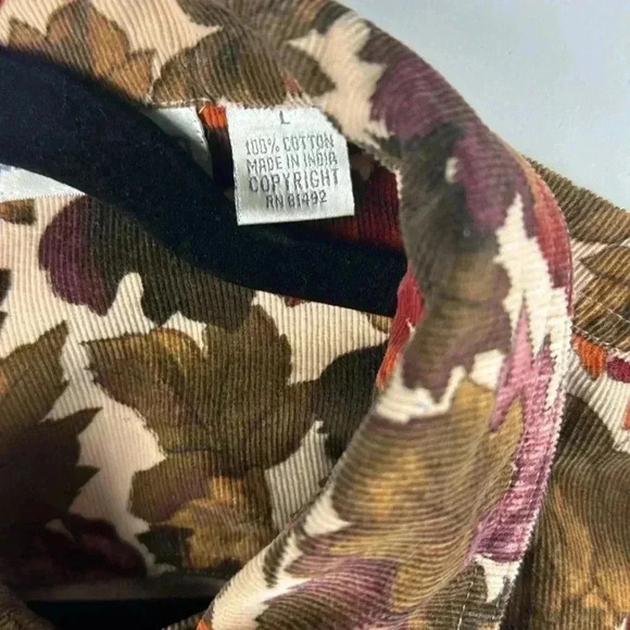 Dress Barn Sz L corduroy FallAutumn leaves color fabric zipper  jacket blouse - Picture 3 of 7